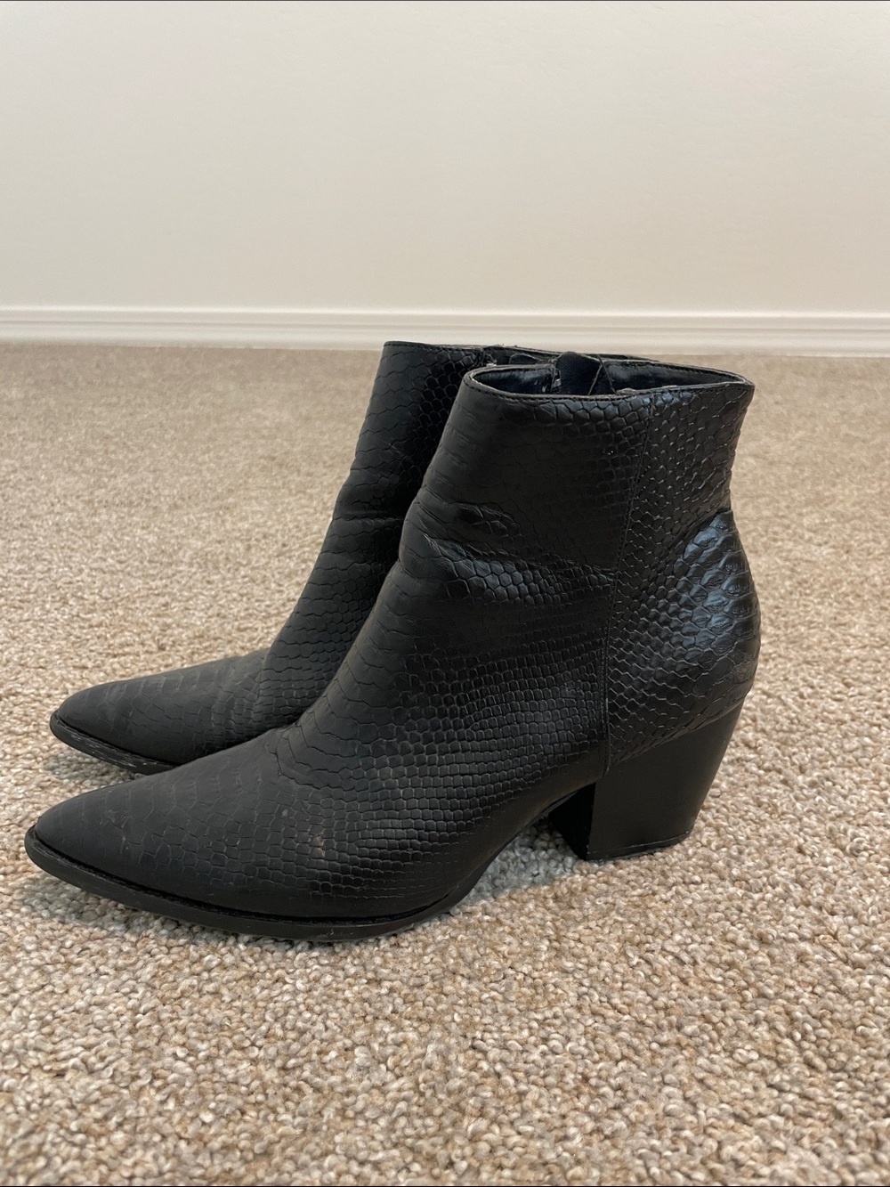 Coconuts by Matisse Black Snake-Embossed Pointed Ankle Boots